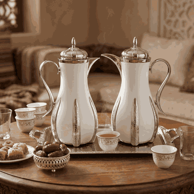 Al Saif Gallery Sana thermos set, 1 liter, thermal glass inner container, steel outer shell - white product image 2