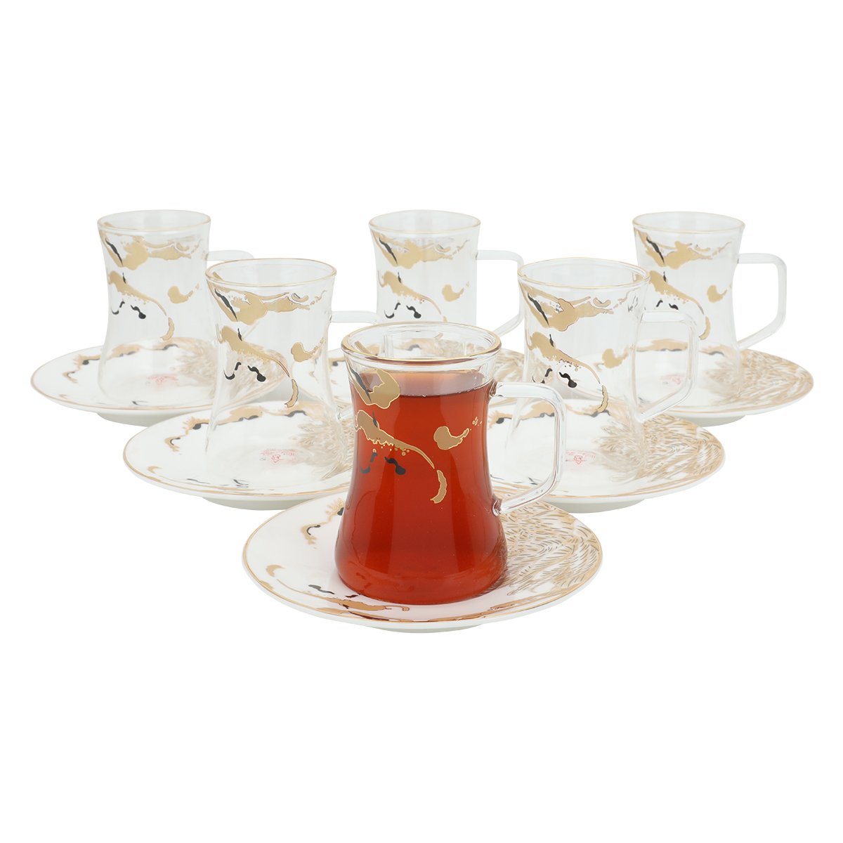 طقم تقديم بيالات زجاج مع الصحن السيف غاليري، 12 قطعة، نقش مذهب مع اسود - شفاف أبيض product image 3