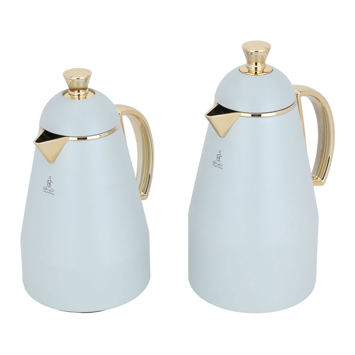 Al Saif Gallery Ruwayda thermos set, 1/0.7 liter, golden handle, two pieces, thermal glass inner case, steel outer case - light gray product image 2