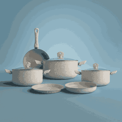 طقم قدور جرانيت السيف بلص، 9 قطع، غطاء زجاج - كريمي أسود product image 16