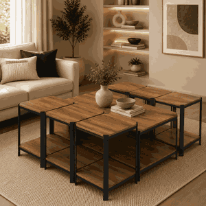 طقم طاولات خشب MDF و معدن، 7 قطع - اسود بني product image