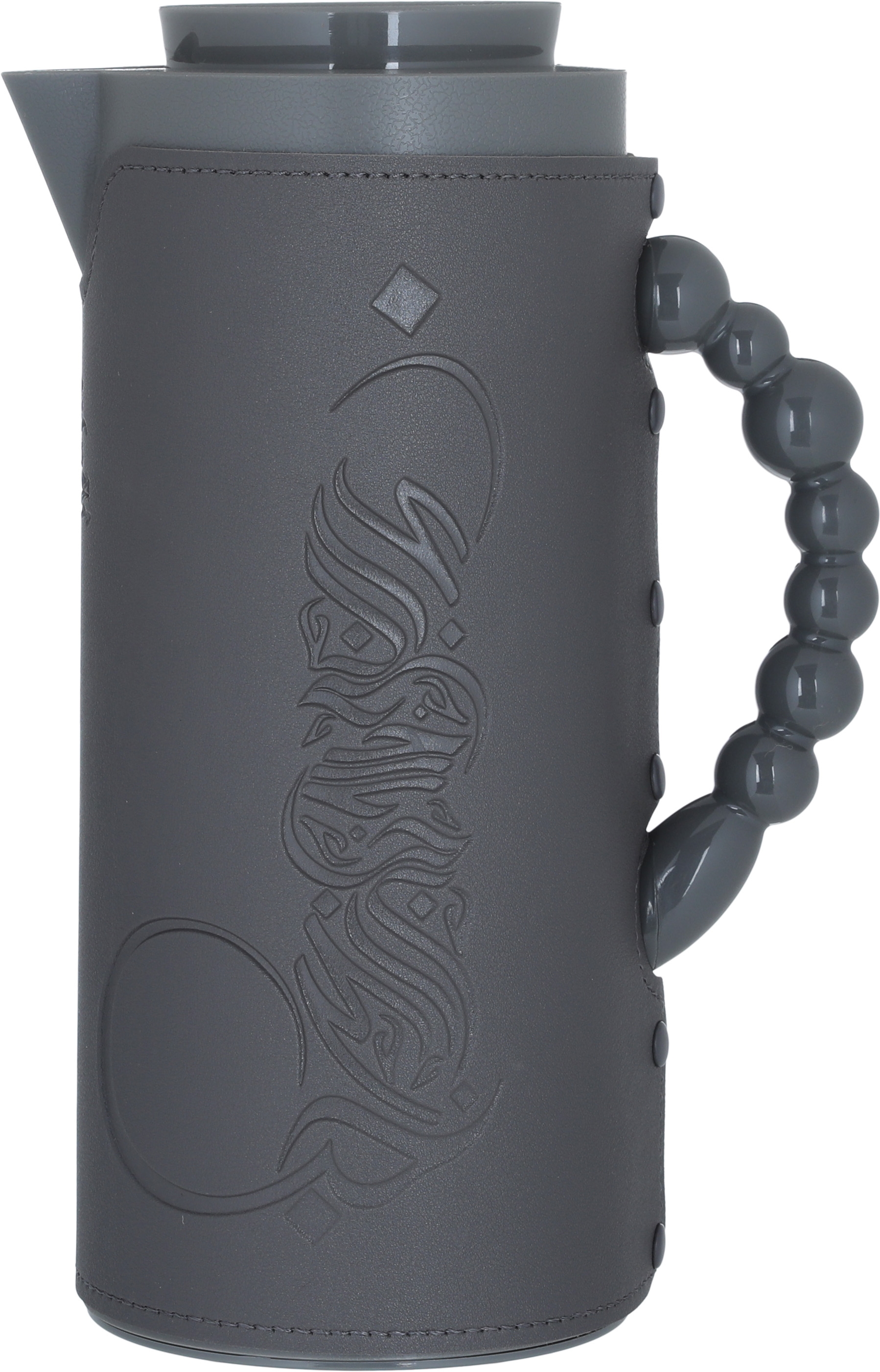 Al Saif Gallery Royal 7 glass thermos, 1 liter, with leather cover, glass inner shell, plastic outer shell - dark gray product image 1