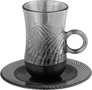 طقم بيالات زجاج أمبير، 120 مل، صحون، قاعدة أسود، 12 قطعة - رمادي شفاف product image 2