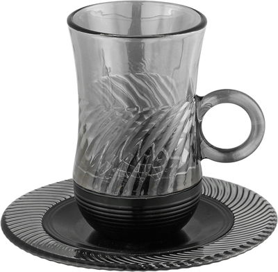 طقم بيالات زجاج أمبير، 120 مل، صحون، قاعدة أسود، 12 قطعة - رمادي شفاف product image 2