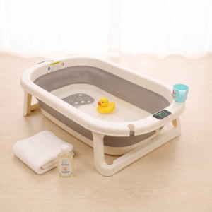 Fun Moment Baby bathtub, foldable, thermometer - beige grey product image