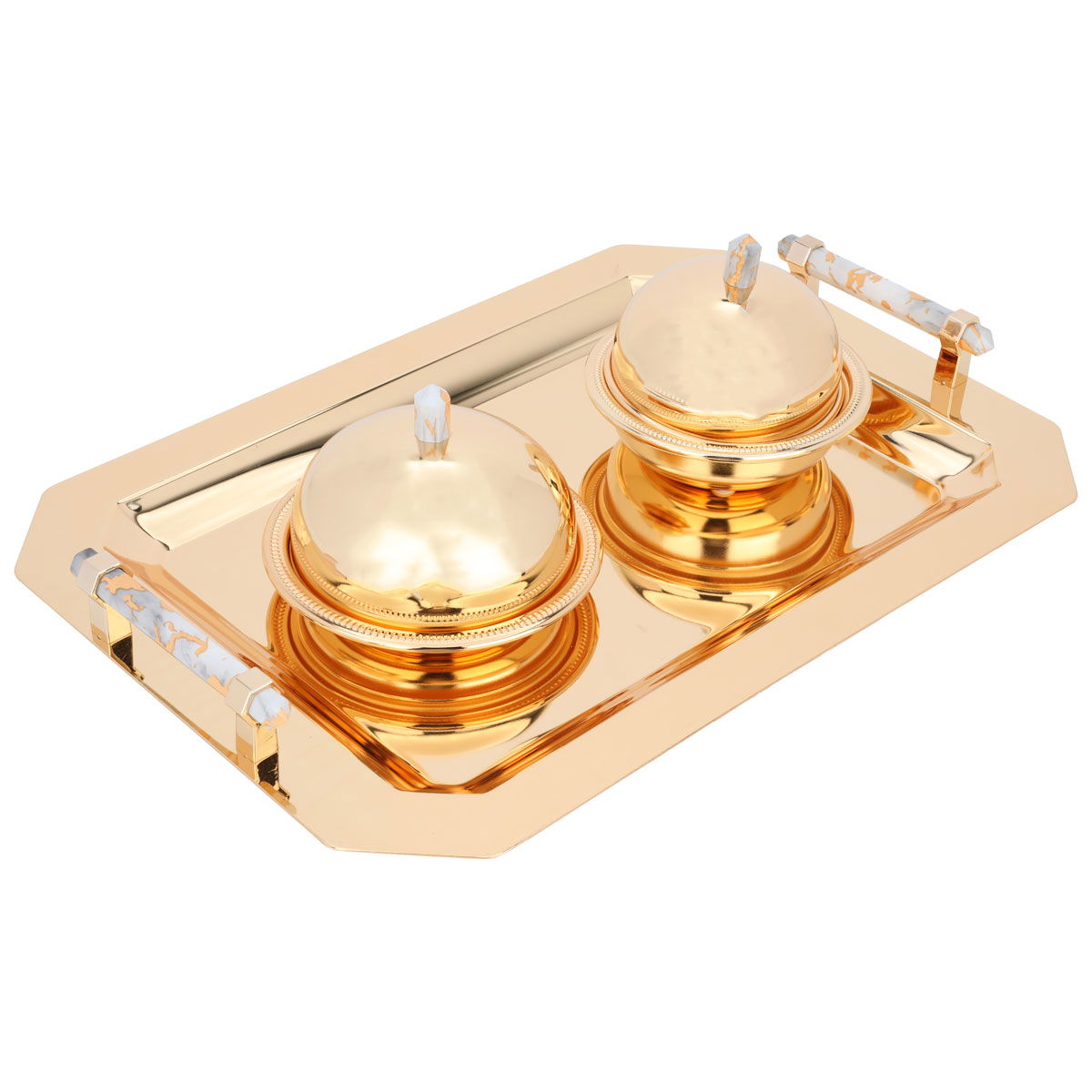 Alif Gallery tofaria set with steel dates, 5 pieces, rectangular - gold product image