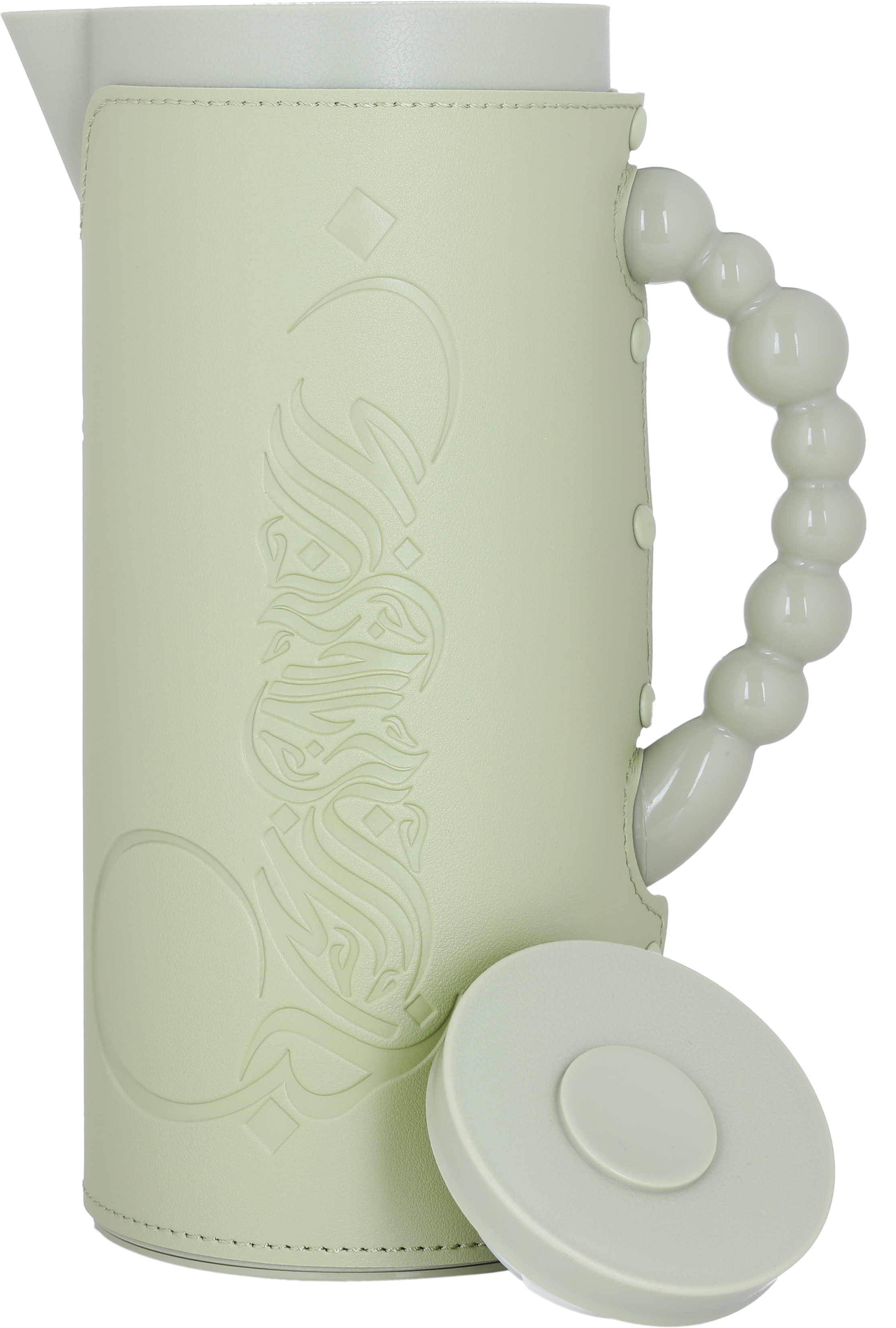 Al Saif Gallery Royal 7 glass thermos, 1 liter, with leather cover, glass inner case, plastic outer body - green product image 4