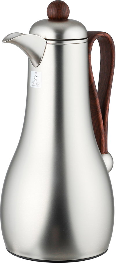 Al Saif Gallery Gheem Thermos Set, 2 Pieces, 1/1 Liter, Glass Inner Container, Wooden Handle - Silver product image 4