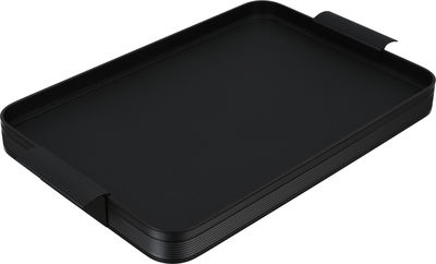 Al Saif Gallery Stainless Steel Serving Tray, 39.5x27x3.6 cm, Rectangular, Leather, Two Handles - Black product image 2