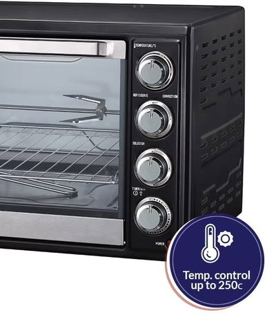 فرن كهربائي بشواية ارو، 2000 واط، 45 لتر، مؤقت، 4 قطع تسخين، RO-45EOB - اسود فضي product image 2