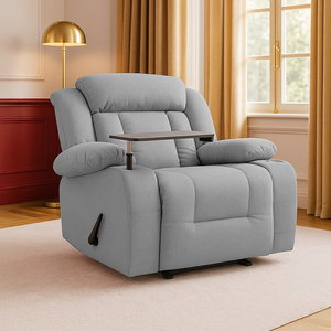 كرسي استرخاء خشب سويدي باك كومفورت، 100×77×104 سم، قماش كتان - رمادي فاتح product image