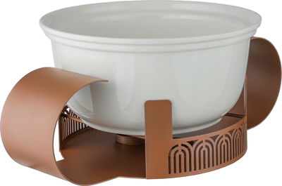 Al Saif Gallery Porcelain Food Warmer, 10 inches, 40x23x21 cm, Steel Base, Glass Lid, Round - White Brown product image 3