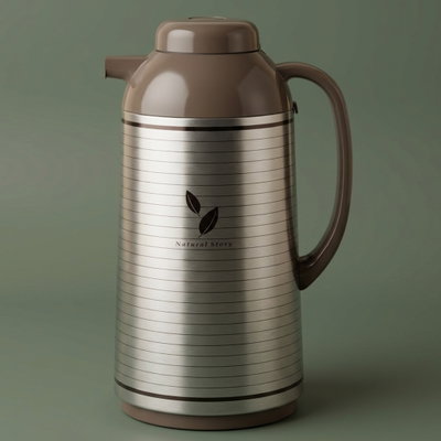 Abu Feel Japanese Stainless Steel Zogrishi Thermos, 1 Liter, Glass Inner Container, Pump - Cappuccino product image 1