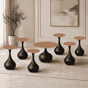 طقم طاولات سيراميك و معدن، 7 قطع - اسود بني product image