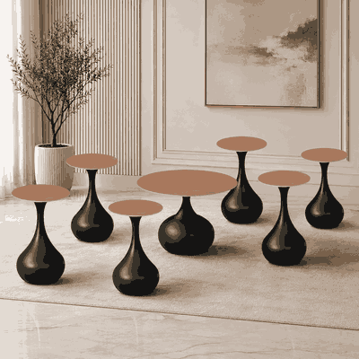 طقم طاولات سيراميك و معدن، 7 قطع - اسود بني product image 1