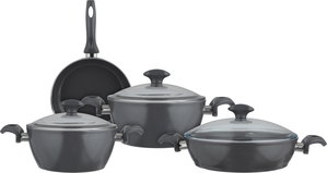 طقم قدور جرانيت تركي فالز، 7قطع، غطاء زجاج - رمادي غامق product image 2