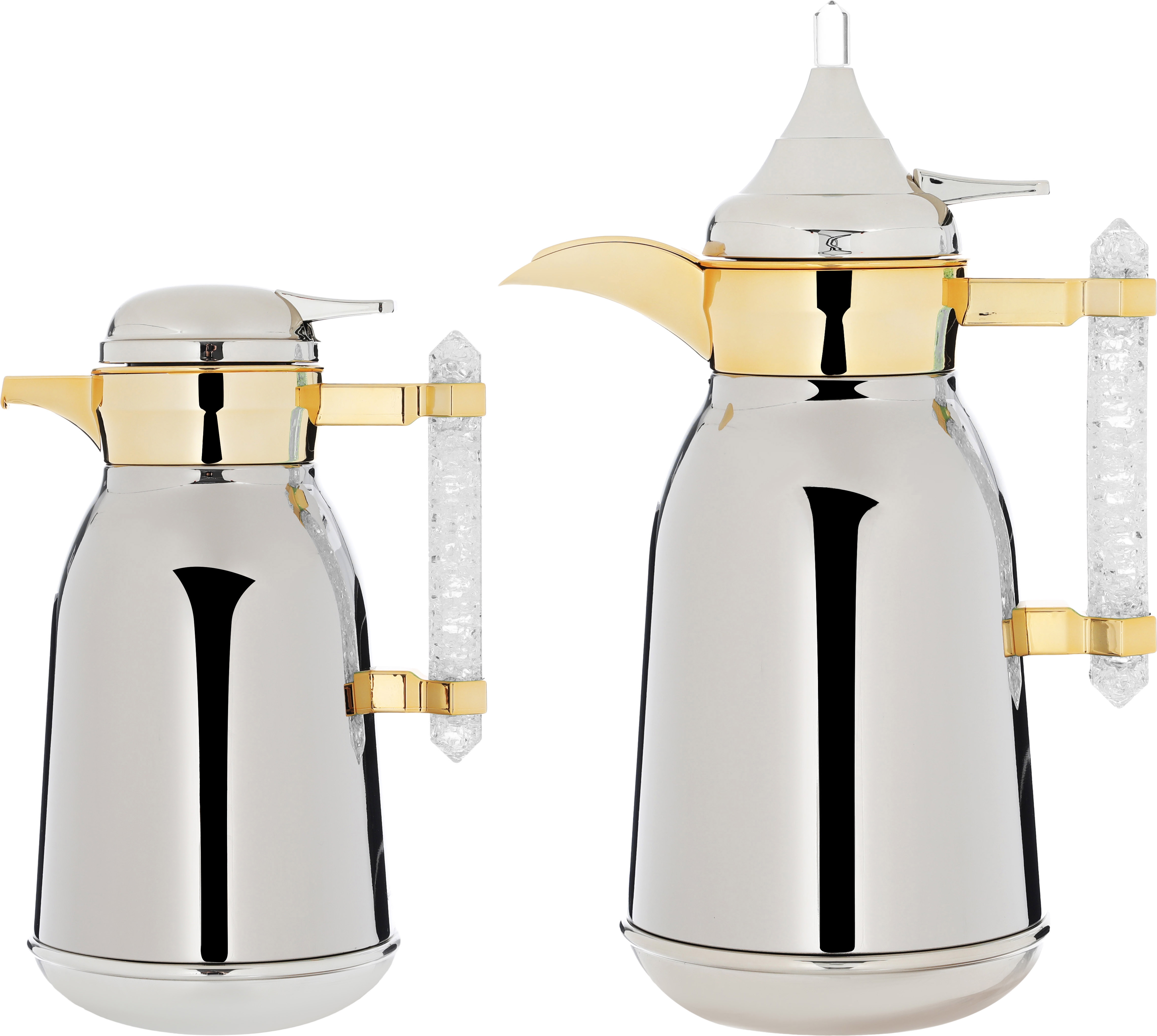 Al Saif Gallery Shahd Steel Thermos Set, 1 Liter/0.75 Liter, 2 Pieces - Silver product image 1