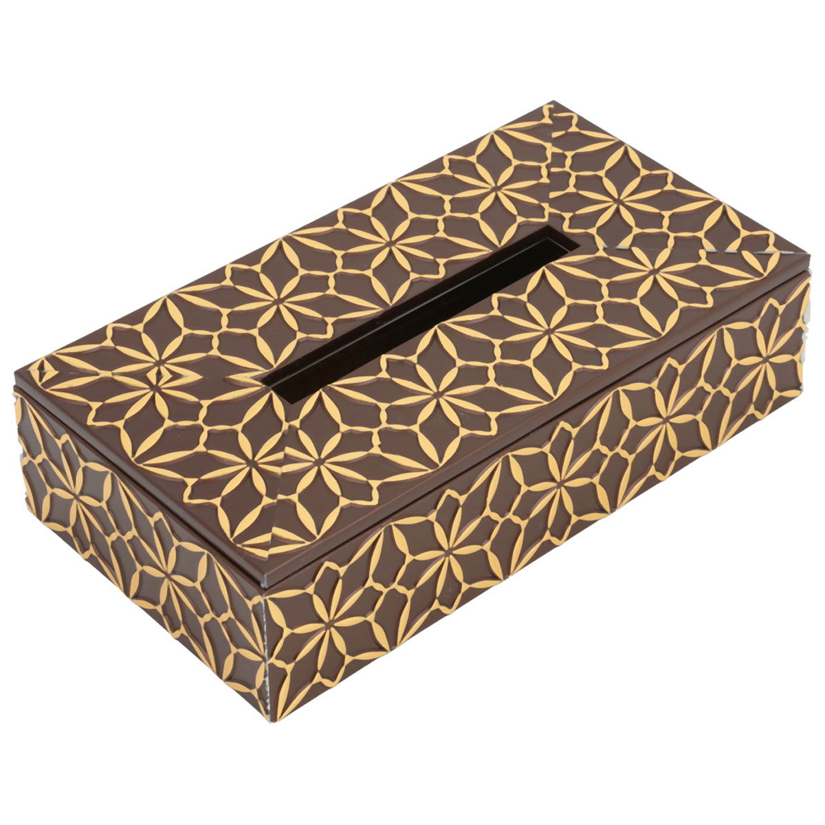 Al Saif Gallery wooden tissue box, 23.5x13x6 cm, gilded engraving - brown product image
