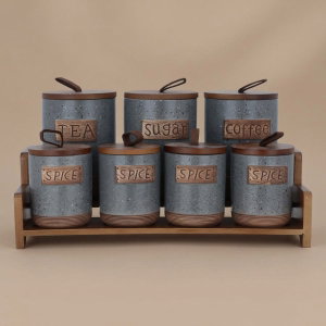 Al Saif Gallery porcelain box set, 8 pieces, wooden stand - grey product image