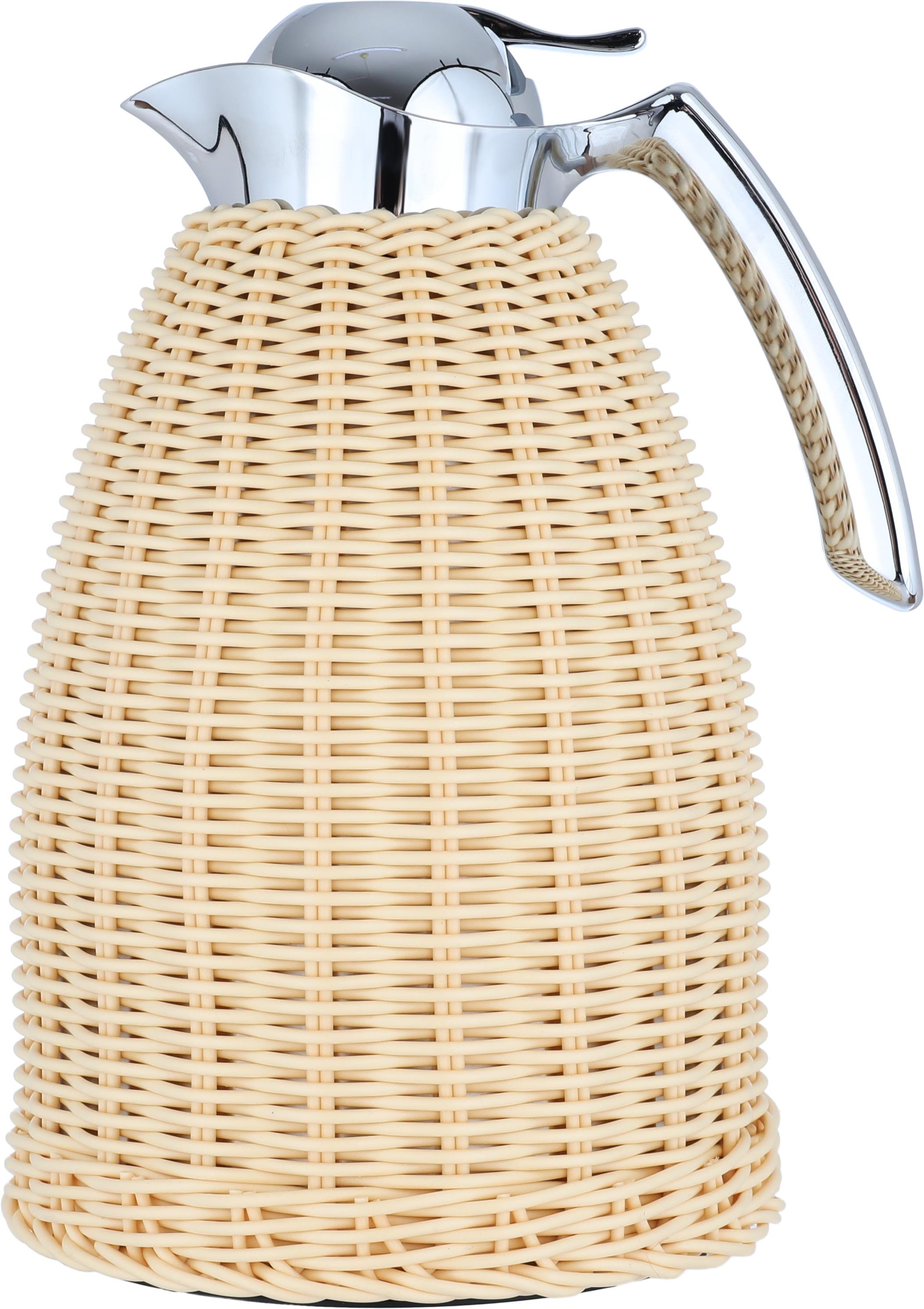 Timeless rattan thermos, 1.5 liters, silver handle, thermal glass inner container, plastic outer shell - silver beige product image