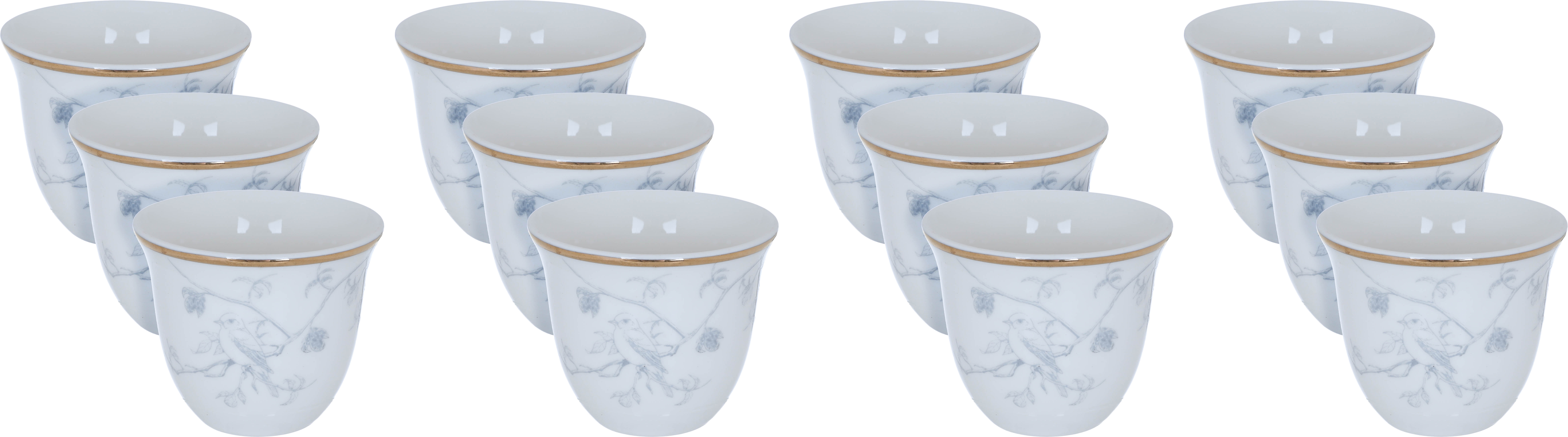 Al Saif Gallery porcelain Arabic coffee cups set, bird pattern, 12 pieces - white product image