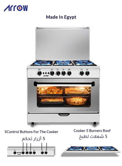 فرن غاز ارو، 60×90سم، 5 شعلات، RO-9060GSF - فضي اسود product image 4