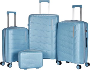 طقم شنط سفر بولي بروبيلين ليمرا، 4 مقاسات، 4 عجلات، بزاوية 360 درجة، LMA-PP507 - ازرق product image