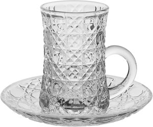 طقم فناجين وبيالات زجاج مؤسسة التاج المنزلية، 18 قطعة، 13 سم - شفاف product image 2