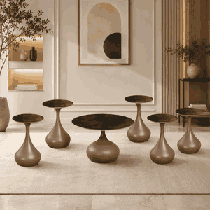 طقم طاولات سيراميك و معدن، 5 قطع - اسود بني product image