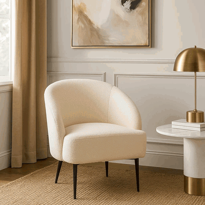 Modern Metal Chair, 85×80×75 Cm, Boucle Fabric - Beige product image 3