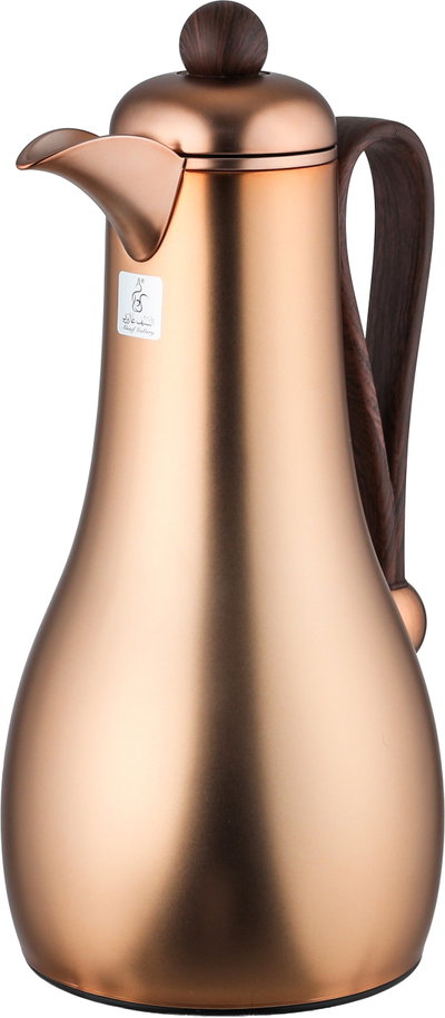 Al Saif Gallery Gheem Thermos Set, 2 Pieces, 1/1 Liter, Glass Inner Container, Wooden Handle - Copper product image 4