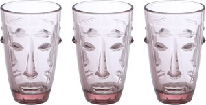 Al Saif Gallery glass water cups set, 12.8 x 8 x 8 cm, with base, 3 pieces - light pink product image