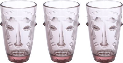 Al Saif Gallery glass water cups set, 12.8 x 8 x 8 cm, with base, 3 pieces - light pink product image 1