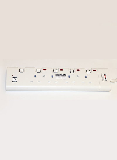وصلة كهربائية كولن، 3250 واط، 4 مخارج، 5 متر، 2 USB، 301100008 - ابيض product image 2