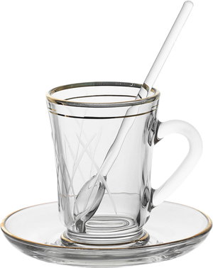 طقم تقديم شاي وقهوة زجاج السيف غاليري، خطوط ذهبية، 26 قطعة - شفاف product image 2