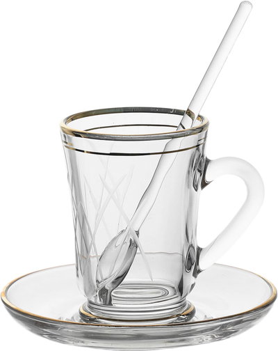 Al Saif Gallery glass tea and coffee serving set, golden lines, 26 pieces - transparent product image 2