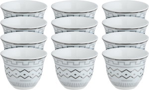 طقم فناجين قهوة سعودي بورسلان السيف غاليري، 12 قطعة، منقوش - أبيض رمادي product image