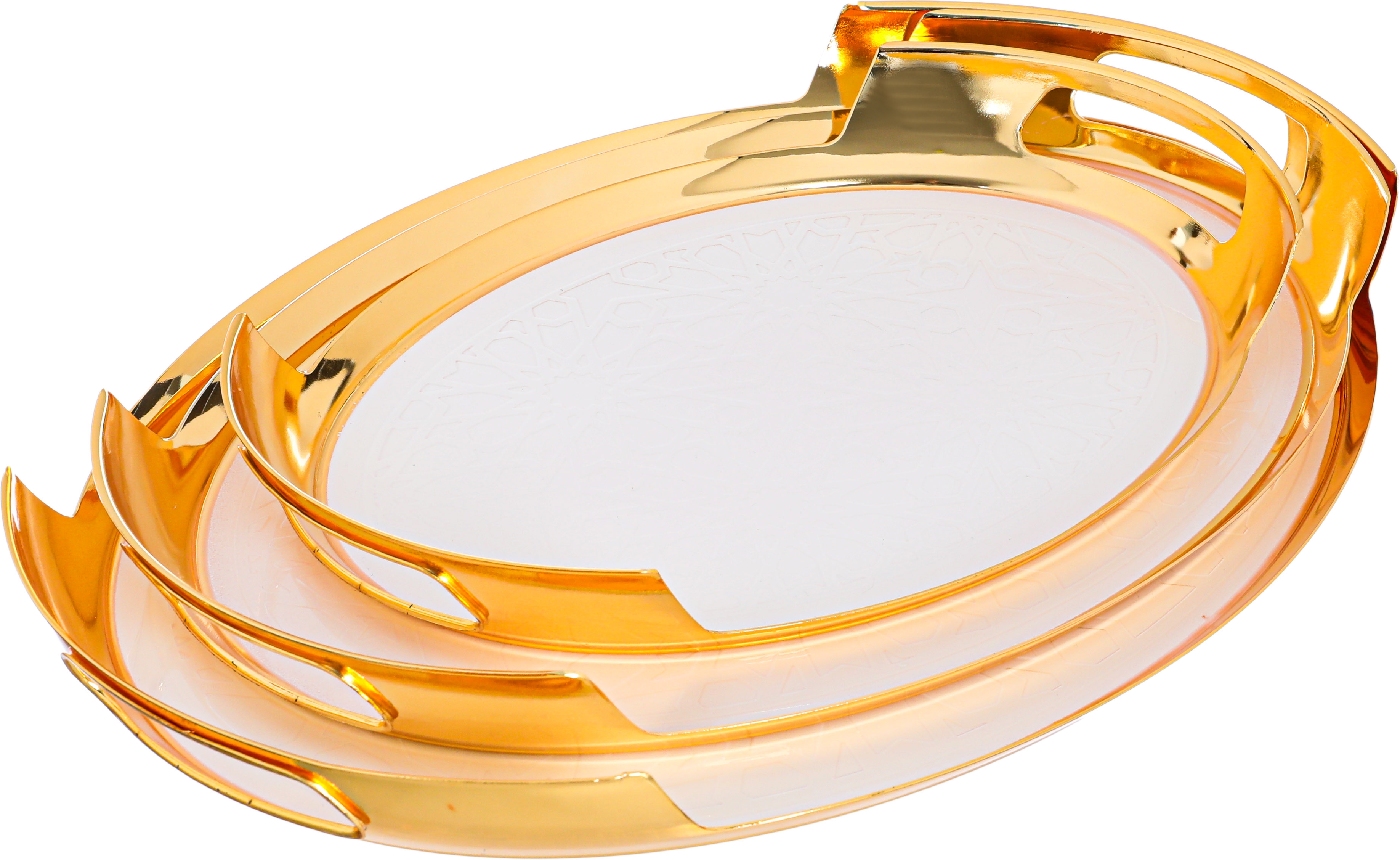 Al Saif Gallery steel tray set with gold edges, 3 pieces, oval - white product image