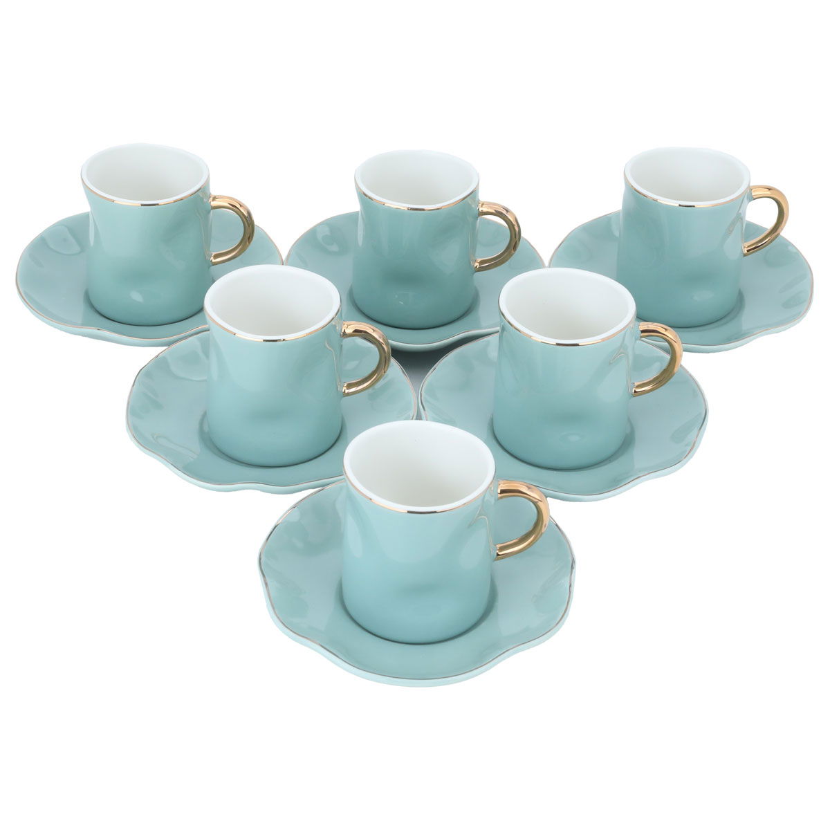 Porcelain coffee cup set, 12 pieces, saucer - cyan product image 2