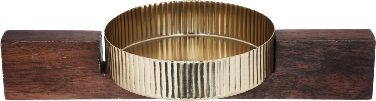 Al Saif Gallery steel serving plate, 9 x 16 x 32 cm, circular, with wooden base - gold product image