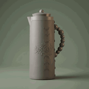 Al Saif Gallery Royal 7T thermos, 1 liter, leather covered, moon pattern, glass inner shell, plastic outer shell - dark gray product image
