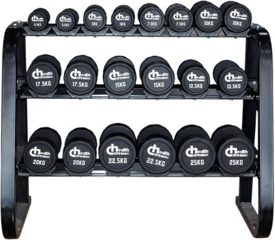 طقم دمبل مع ستاند مطاط هيلث كير، 20 قطعة، حتي وزن 275 كجم - أسود product image 1