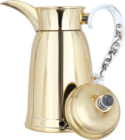 Al Saif Gallery Qamar Thermos Dallah, 0.6 L, Transparent Handle, Stainless Steel Inner Case, Stainless Steel Outer Body - Gold product image 4