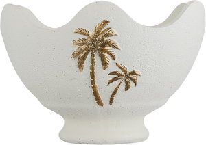 Al Saif Gallery Gypsum Serving Bowl, 20x20x13 cm, Round, Deep, Gold Palm Pattern - White product image 2