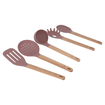 Al Saif Gallery Silicone Cooking Spoons Set, 5 Pieces - Wooden product image 3