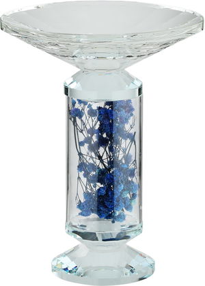 Al Saif Gallery Glass Serving Stand, Decorated With Blue Flowers, Round, 15X15X20 Cm - Clear product image