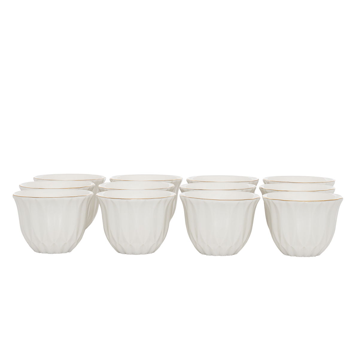 Al Saif Gallery porcelain coffee cup set, ribbed, with golden font, 12 pieces - white product image 2