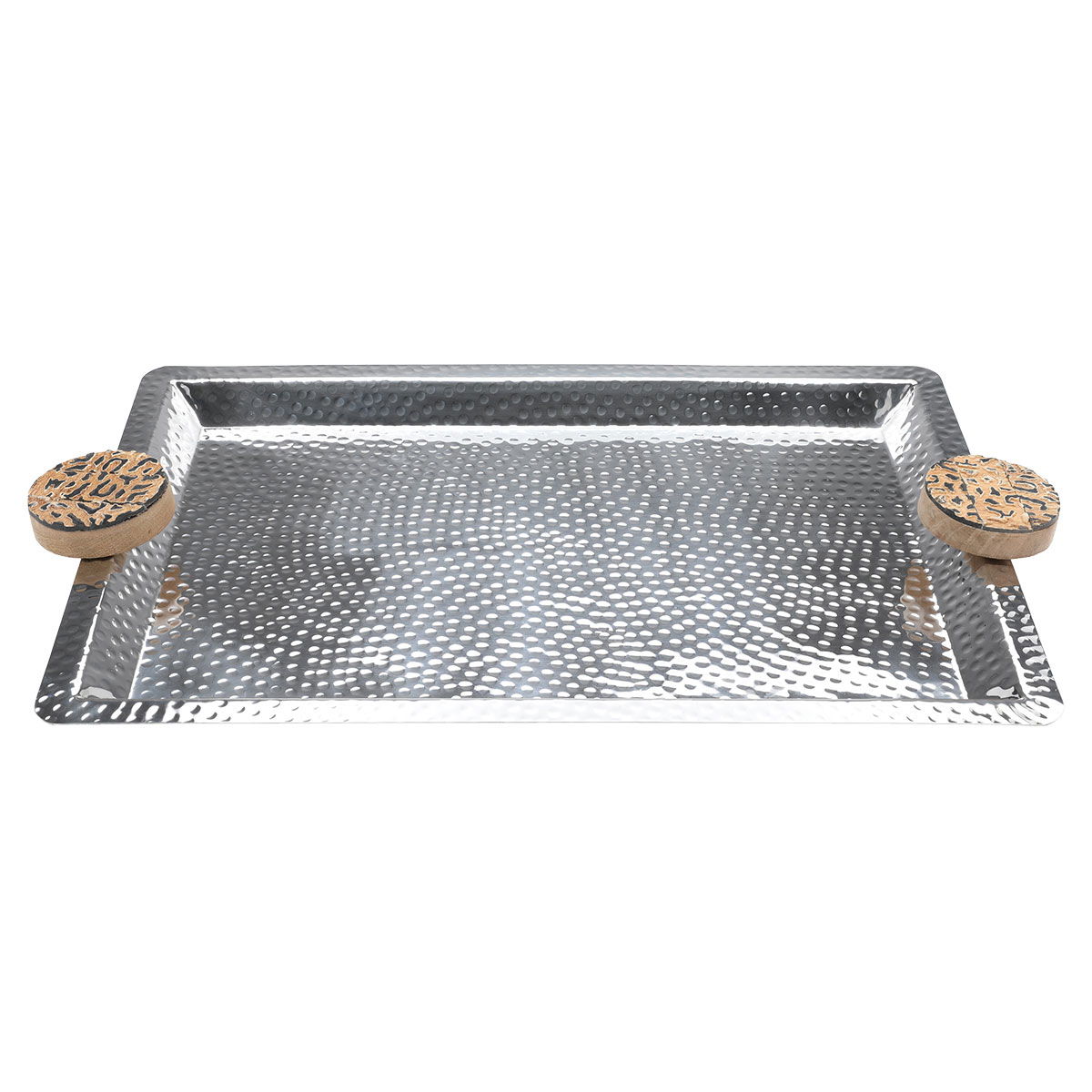 Tofaria Al Saif Gallery steel presentation, 3.5 x 33 x 55.5 cm, large, rectangular, brown handle - silver product image 1