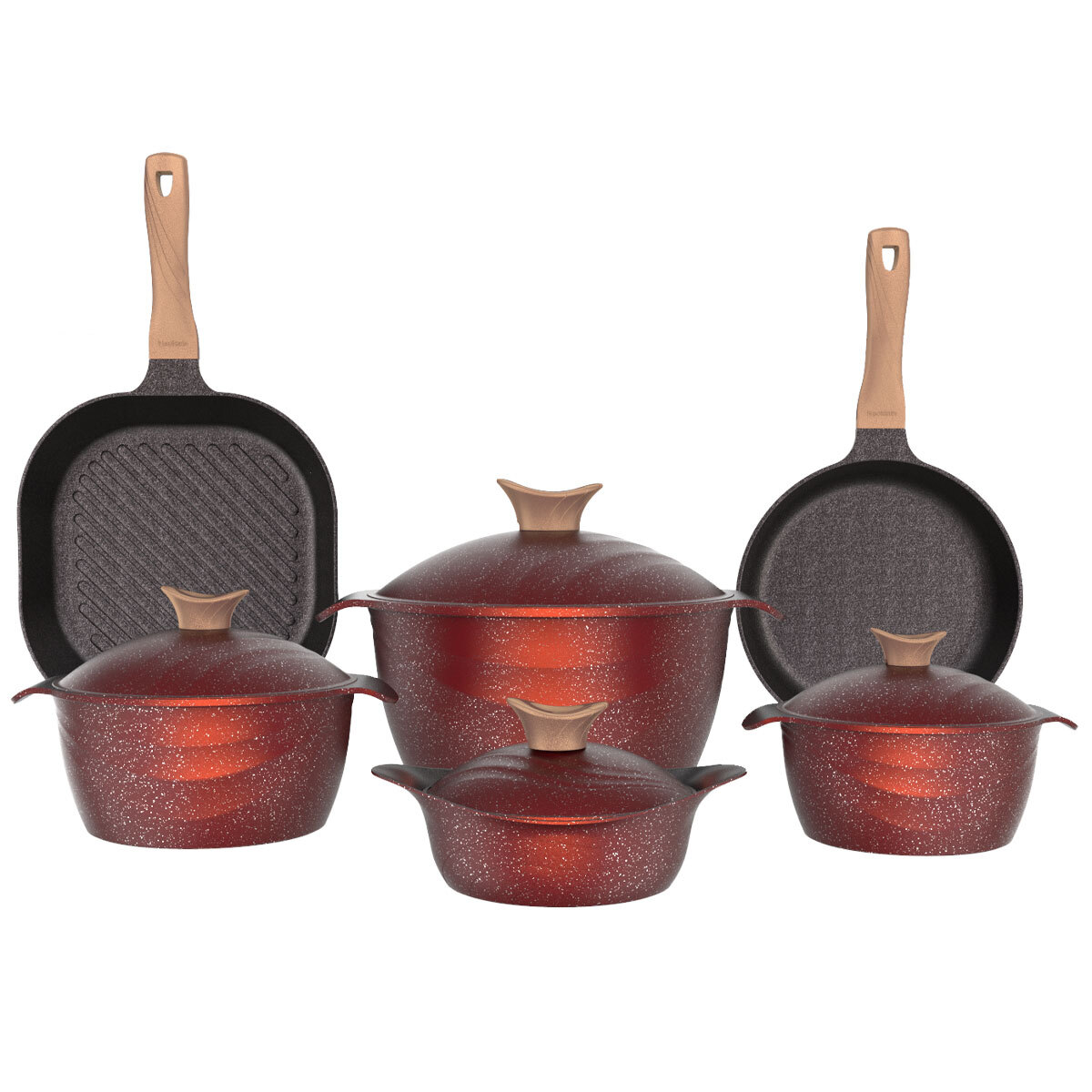 طقم قدور جرانيت تيتانيوم نيوكلاين، 16 قطعة، مقبض خشب - كرزي product image 1