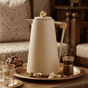 Everest Diamond Plastic Thermos, 1 Liter, Glass Inner Container, Push Button - Light Beige Gold product image 2